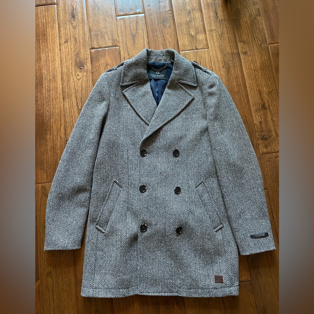 Scotch & Soda Men's Black Double-Breasted Pea Coat
